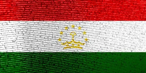 Flag of Tajikistan over digital code. Concept of cybersecurity, innovation,.. Stock Photos