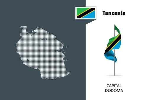 Flag of Tanzania on white background. Dotted map of Tanzania Stock Illustration