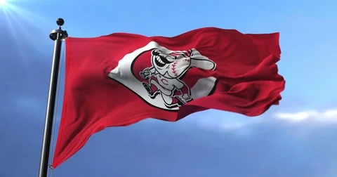 Flag of the team of the Cincinnati Reds, american baseball team - loop Stock Footage 84261218