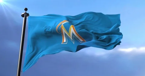 Flag of the team of the Miami Marlins, american professional baseball - loop Stock Footage 84550300