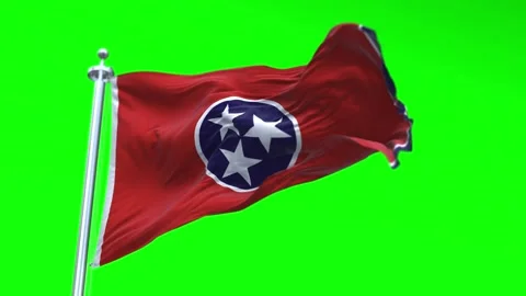 Flag of Tennessee US State waving flag animation on a green screen Stock Footage 296869547
