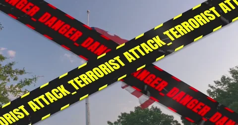 FLAG TERRORIST ATTACK Caution Barricade Tape Video Transition Stockbeeldmateriaal 300653768