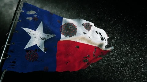 The flag of Texas is torn and marked with the virus of covid-19 . 動画素材 127199933