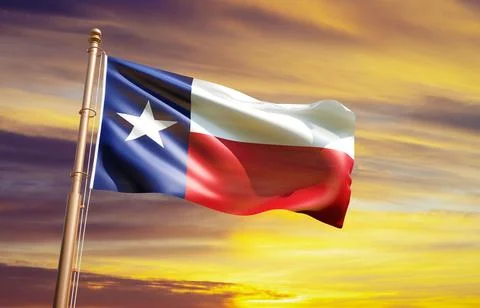 Flag of Texas - US state - against the sunset Stock Illustration