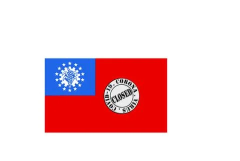 Flag with text closed by covid 19 and corona stamp Stock Illustration