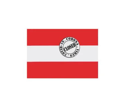 Flag with text closed by covid 19 and corona stamp Stock Illustration