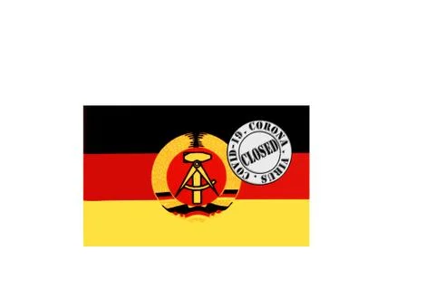 Flag with text closed by covid 19 and corona stamp Stock Illustration