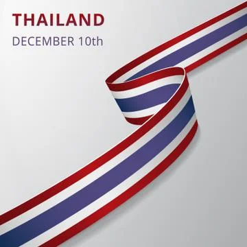 Flag of Thailand. 10th of December. Vector illustration. Wavy ribbon on gray  Stock Illustration