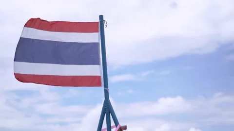 The Flag of Thailand with the blue sky on background. 库存影片 163783885