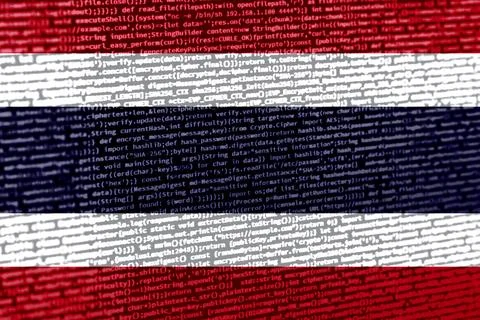 Flag of Thailand over digital code. Concept of cybersecurity, innovation, a.. Photos