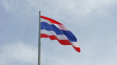 Flag of Thailand waving in the wind with blue sky in morning day Stock Footage 65746845