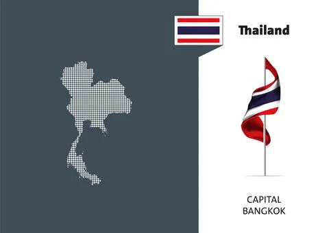 Flag of Thailand on white background. Dotted map of Thailand Stock Illustration