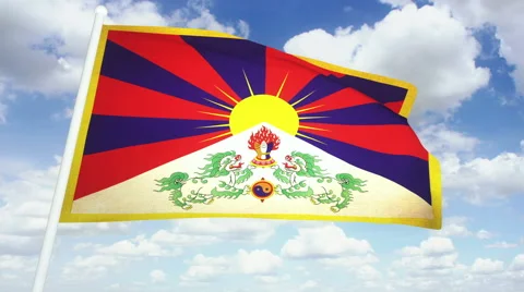 Flag Tibet 02 Stock Footage 61690431