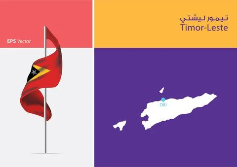 Flag of Timor-Leste on white background with Map Stock Illustration