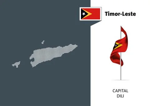 Flag of Timor-Leste on white background. Dotted map of Timor-Leste Stockillustratie