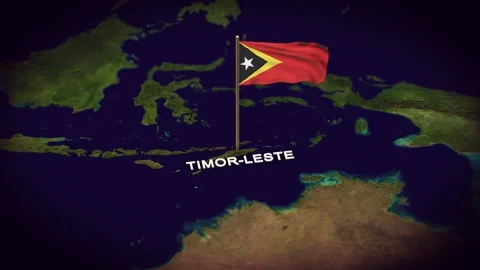 The Flag of Timor-Leste on the World Map, Timor-Leste map with flag 3d animation Stock Footage 306603789