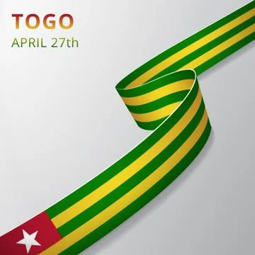 Flag of Togo. 27th of April. Vector illustration. Wavy ribbon on gray backgro Stock Illustration