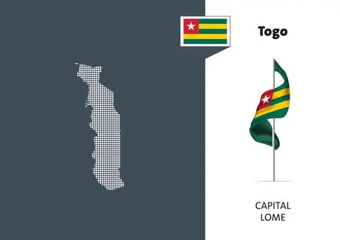 Flag of Togo on white background. Dotted map of Togo Stock Illustration
