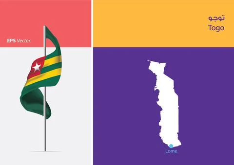 Flag of Togo on white background with Map Stock Illustration