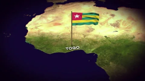 The Flag of Togo on the World Map, Togo map with flag 3d animation Stock Footage 289651508