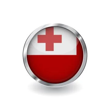 Flag of tonga, button with metal frame and shadow. tonga flag vector icon, ba Stock Illustration