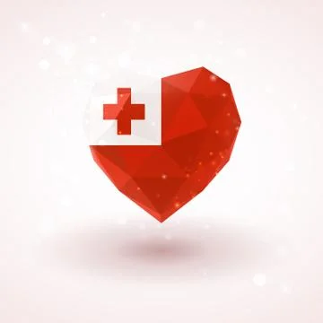 Flag of Tonga in shape diamond glass heart in triangulation style Stock Illustration