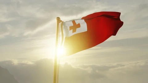 Flag of Tonga Waving, Realistic Animation, 4K UHD 60 FPS Slow-Motion Stock Footage 128370141