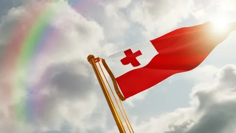 Flag of Tonga Waving, Realistic Animation, 4K UHD 60 FPS Slow-Motion Stock Footage 136486619