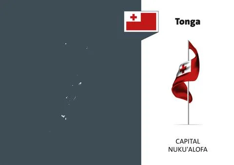 Flag of Tonga on white background. Dotted map of Tonga Stock-Illustration