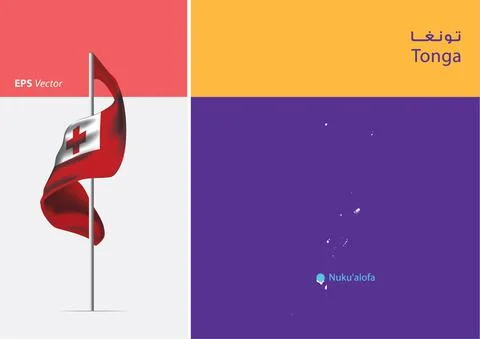 Flag of Tonga on white background with Map Stock Illustration
