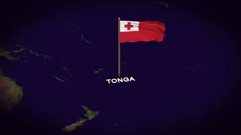 The Flag of Tonga on the World Map, Tonga map with flag 3d animation Stock Footage 306611308