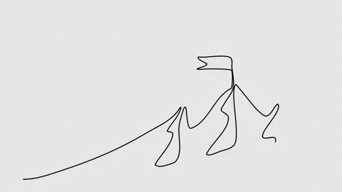 Flag on the top of the mountain one line drawing animation. Video clip with alph Stock Footage 266316189