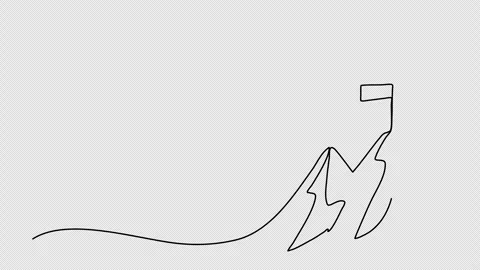 Flag on the top of the mountain one line drawing animation. Video clip with alph Stock Footage 266317559