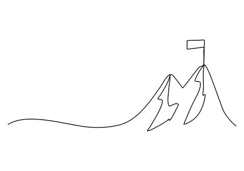 Flag on the top of the mountain one line drawing vector illustration. Stock Illustration