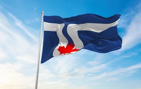 Flag of Toronto , Canada at cloudy sky background on sunset, panoramic view.  Stock Illustration
