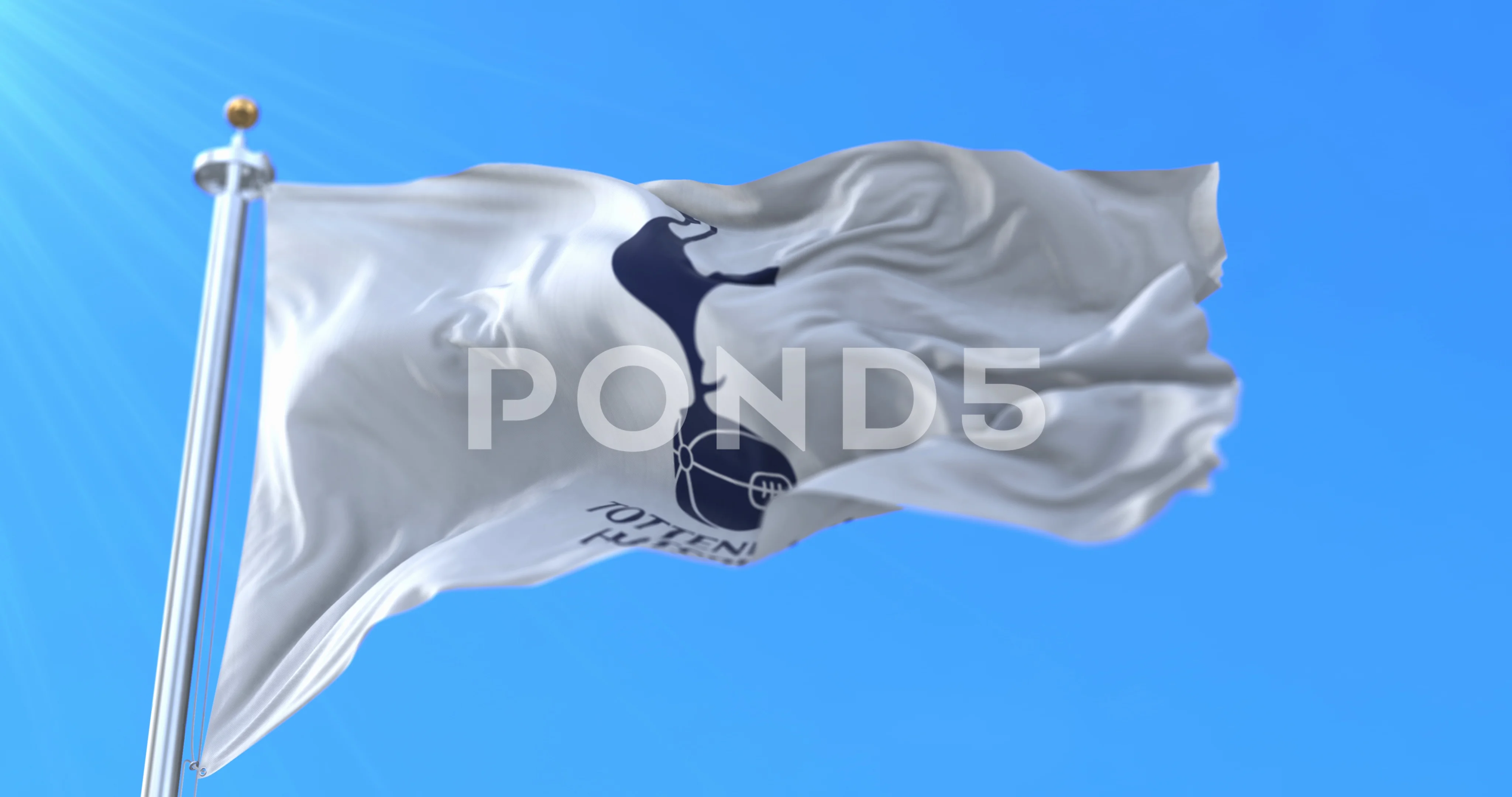 Tottenham Hotspur F.C. Flag Blowing in the Wind. Emblem of