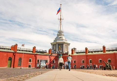 The Flag Tower of the Peter and Paul Fortress in the historical center of S.. Stock Photos