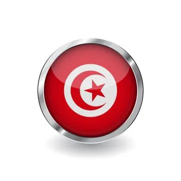 Flag of tunisia, button with metal frame and shadow. tunisia flag vector icon Stock Illustration