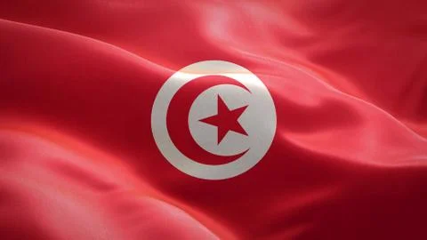Flag of Tunisia waving in the wind. 3D Waving flag design. Stock Illustration