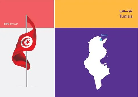 Flag of Tunisia on white background with Map Stock-Illustration