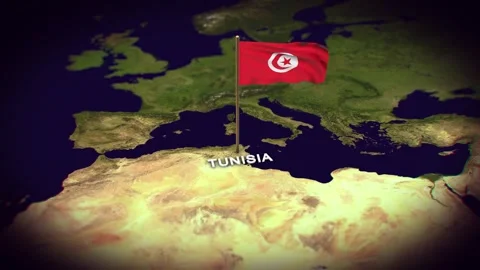 The Flag of Tunisia on the World Map, Tunisia map with flag 3d animation Stock Footage 289647200