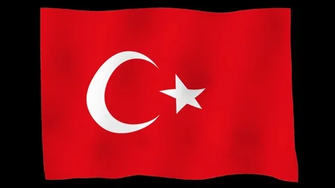 Flag of Turkey, 60 fps, slow motion, lopped, alpha channel Stock Footage 100019734