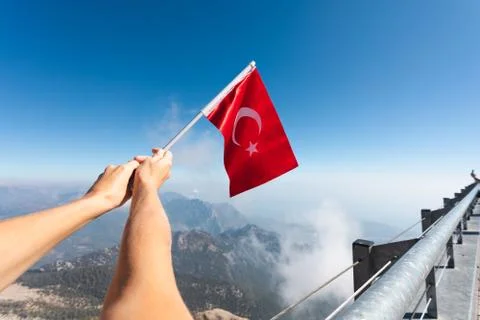 Flag of Turkey against the backdrop of Taurus Mountains Stock Photos
