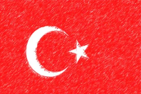 Flag of Turkey background o texture, color pencil effect. Stock Illustration