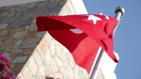 The flag of Turkey develops in the wind Stock Footage 113274591