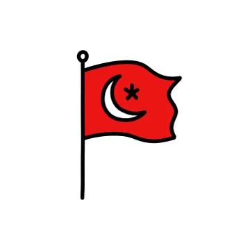 Flag of Turkey doodle icon, vector color illustration Stock Illustration