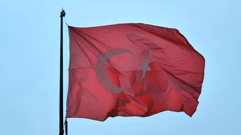 Flag of Turkey on the flagpole against the sky. Stock Footage 80368681