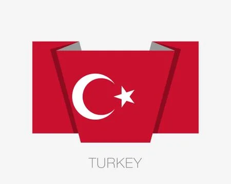 Flag of Turkey. Flat Icon Waving Flag with Country Name Stock Illustration