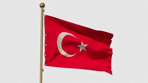 The flag of Turkey flutters in the gentle wind. Close up. Alpha Channel Stock Footage 253387337