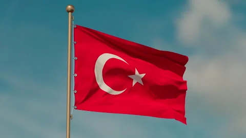 The flag of Turkey flutters in the gentle wind. Close up. Stock Footage 253388663